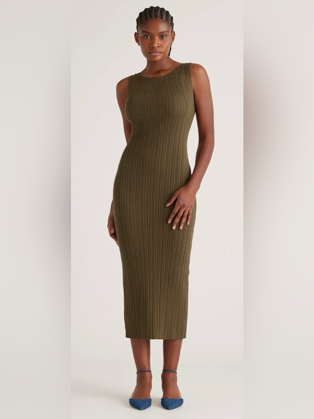 Quince Cotton Cashmere Ribbed Sleeveless Midi Dress small